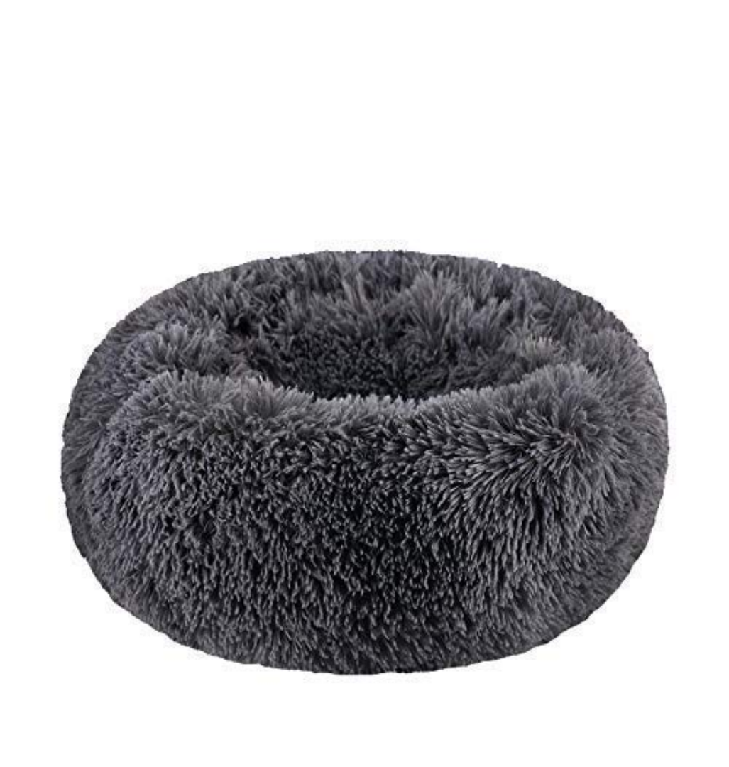 BODISEINT Modern Soft Plush Round Pet Bed for Cats or Small Dogs, Mini Medium Sized Dog Cat Bed Self Warming Autumn Winter Indoor Snooze Sleeping Cozy Kitty Teddy Kennel (20''D x 8'' H, Dark Grey)