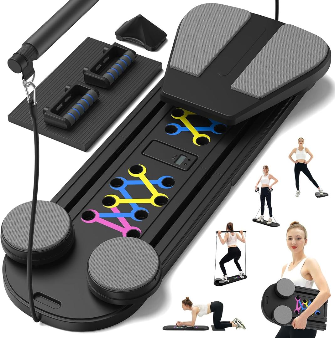 Pilates Board, Pilates Reformer Set, 12-in-1 Pilates Boards for Home Workout,Portable Foldable Ab Board Trainer Pilates Exercise Machine, Multifunctional Pilates Reformer Board for Women (Black)