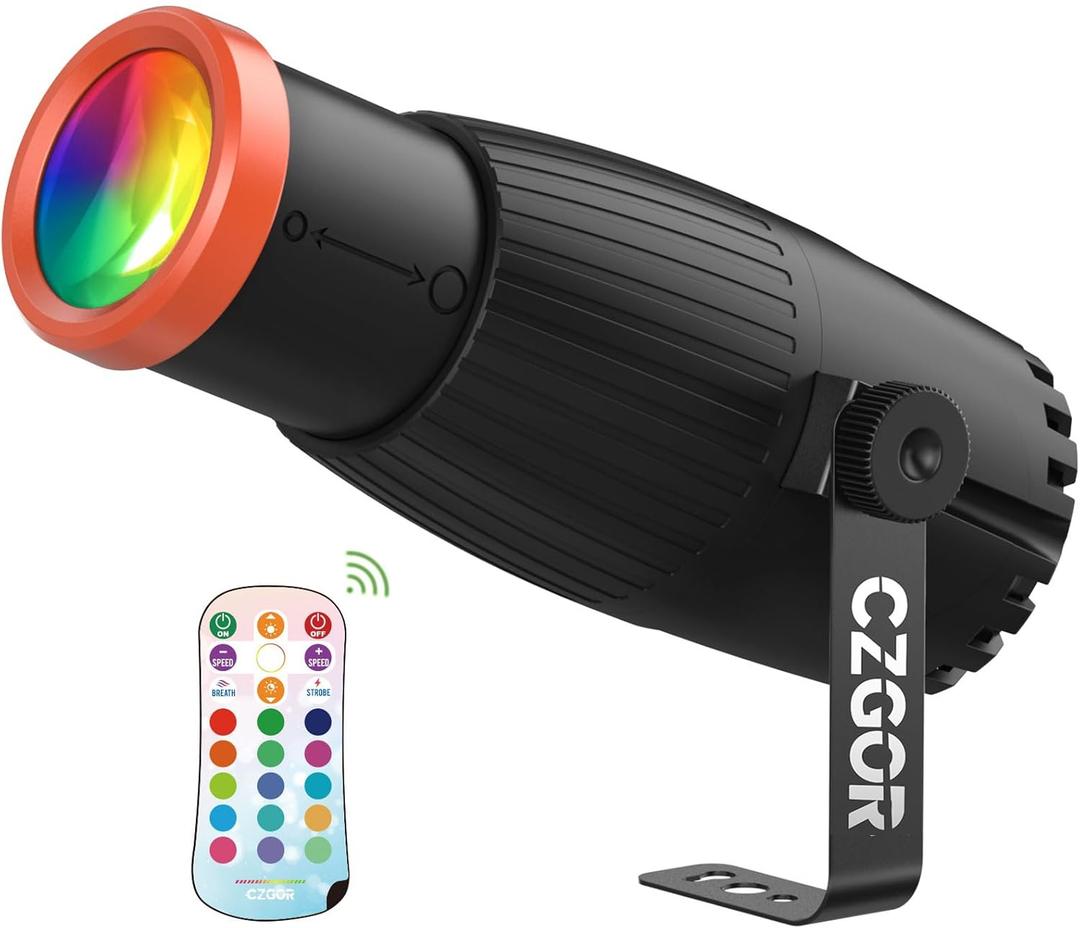 Pinspot Light, Czgor 18W RGBW 4 in 1 LED Spot Lights with Remote, Super Bright with Light Guide Pillar, Manual Focus Disco Ball Spotlight, Soft Cozy Stage Effect Lighting for DJ Disco Party Wedding