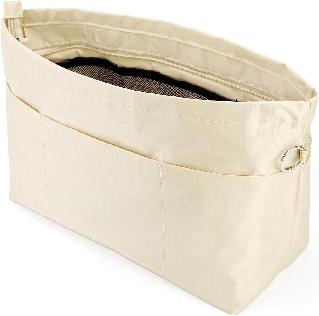 Time Wing Handbag Tote Purse Organizer Insert Bag Liner Shaper Divider Zipper 11 Pockets Compartments Small Beige