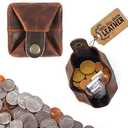 Leather Coin Pouch - Compact Change Holder and Mini Pocket Wallet for Men & Women (Brown)