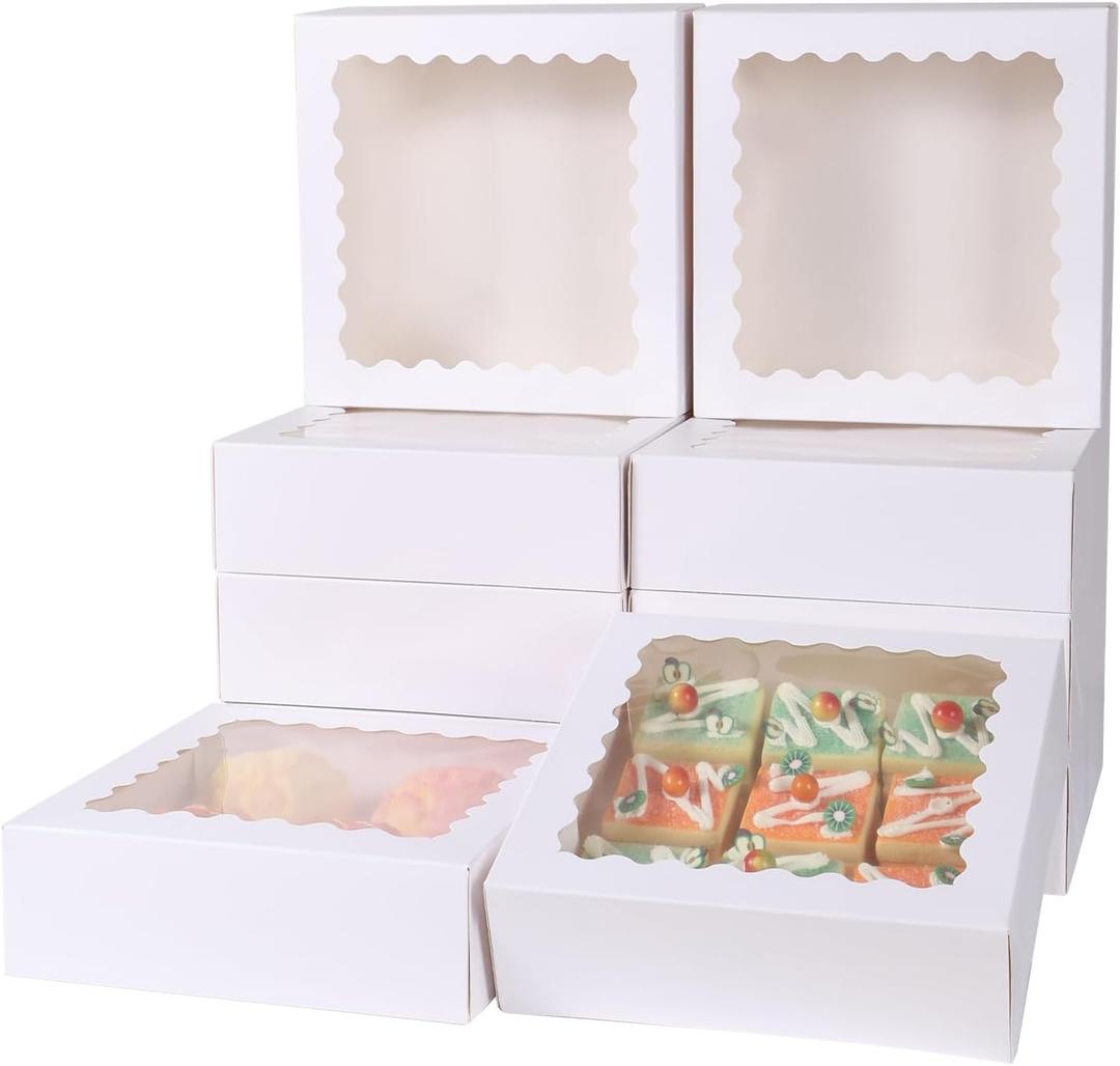 60 pcs 6x6x2.5 Inches Cake Box with Window, Bakery Pastry Cookie Boxes, Mini Pie for Pastry,Dessert,Strawberries,Chocolates (White, 6x6x2.5 Inch)