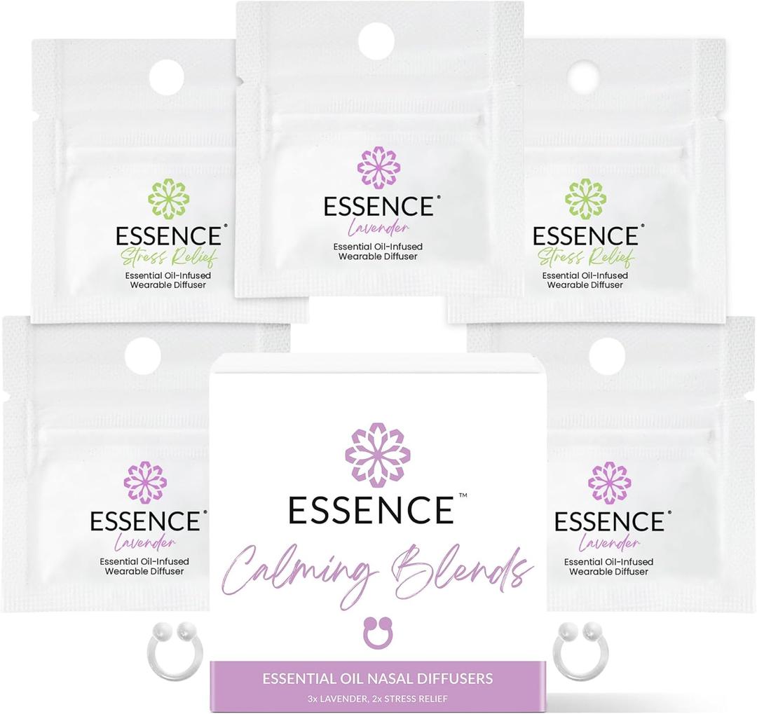 Essence Nasal Diffuser Calming Bundle  Aromatherapy Essential Oil Silicone Nose Rings for Stress & Sleep Support  Wearable Lavender & Stress Relief Blends for Relaxation & Nighttime Use