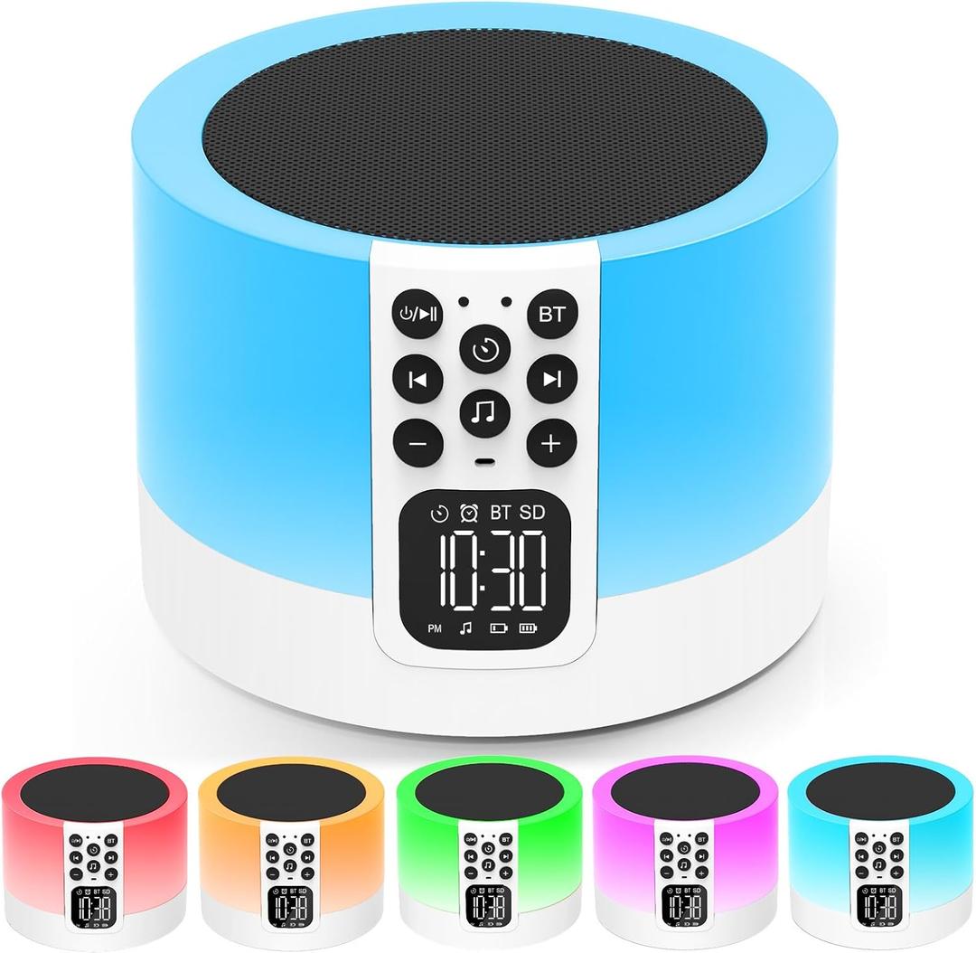 Night Light Bluetooth Speaker Alarm Clock, Sound Machine with White Noise, Dimmable Touch Bedside Lamp for Bedroom, 48 RGB Color Changing, Best Gifts for 10 11 12 13 14 15 Year Old Teenage Boys Girls