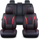PU Leather Car Seat Covers Full Set, Airbag Compatible Automotive Seat Protectors, Waterproof & Non-Slip Universal Fit for Cars, Trucks, SUVs (5-Piece ,Red)
