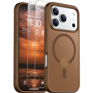 SPIDERCASE Magnetic for iPhone 17 Pro Max Case, Translucent Matte Case with 2PCS Tempered Glass Screen Protector Anti-Scratch Anti-Fingeprint Slim Phone Case for iPhone 17 Pro Max 6.9'',Brown