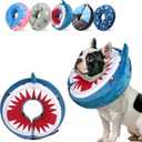 SCENEREAL Dog Cone Alternative After Surgery Pet Recovery Collar for Small Medium Large Dogs Cats, Adjustable Inflatable Donut to Prevent Licking, Shark Print E-Collars, Size: M(Neck 13"-16")