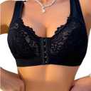 GORGLITTER Women's Push Up Front Closure Bras No Padding Lace Bralette Breathable Wireless Bras (Medium, Black)