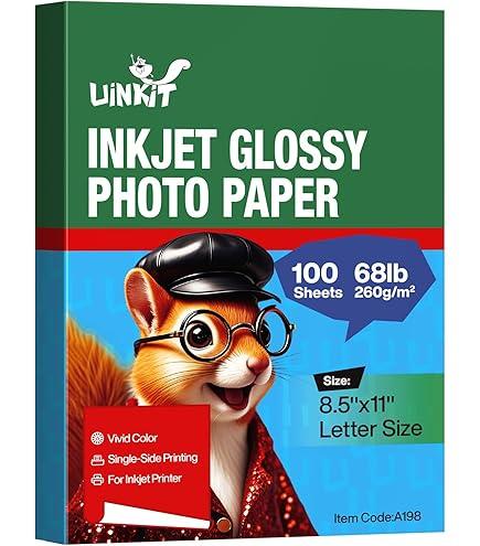 Uinkit Photo Paper Glossy Double Sided 8.5x11 Inkjet 37lb 140gsm Dye ink Thin Photo Picture Flyer Calendar Magazine CD Cover letter (100, 8.5 x 11 x Glossy)