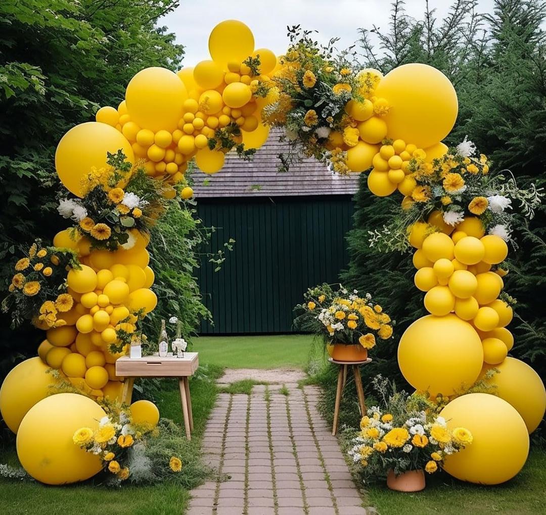Yellow Balloon Different Sizes Latex Double Stuffed Matte Yellow Balloon Garland Arch Kit for Birthday Baby Shower Wedding Lemon Sunflower Party Decor