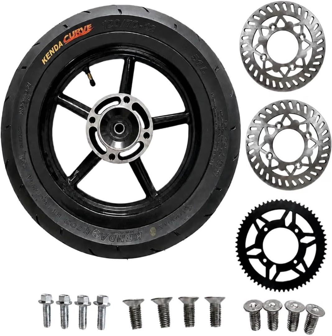 SKWatts U S A Seller - Black 12inch Supermoto Mag Wheel Set w/Curve Tires - Fits in10 MX500 MX650 SX500 RSF650 Razor EM-5 soleil Yozma rtr 2-Pack 110/70-12 & 120/70-12 Tires - 12/15mm axle