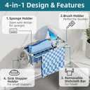 TAILI 4-in-1 Sink Caddy with Strong Suction Cup, Sponge Holder for Kitchen Sink Organizer, Removable, Rustproof, Stainless Steel Holder for Sponge, Brush, Scrubber, Scraper - Silver