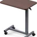 WOTURE Adjustable Overbed Table with Wheels, Bedside Rolling Table, Pneumatic Height Adjustment, Hospital Bed Table on Wheels, Standing Desk, Bedridden & Mobility Needs, Walnut