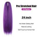 24 Inch Dark Purple Braiding Hair, 3 Packs Pre Stretched Synthetic Extensions Smooth Yaki Braiding Hair for Long Twists and Box Braids (3 Packs, 210g)