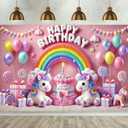 Happy Birthday Banner Unicorn Birthday Backdrop Rainbow Balloons Girls Party Photography Background Unicorn Photo Booth Props Decorations for Kids Newborn Baby Shower Decor