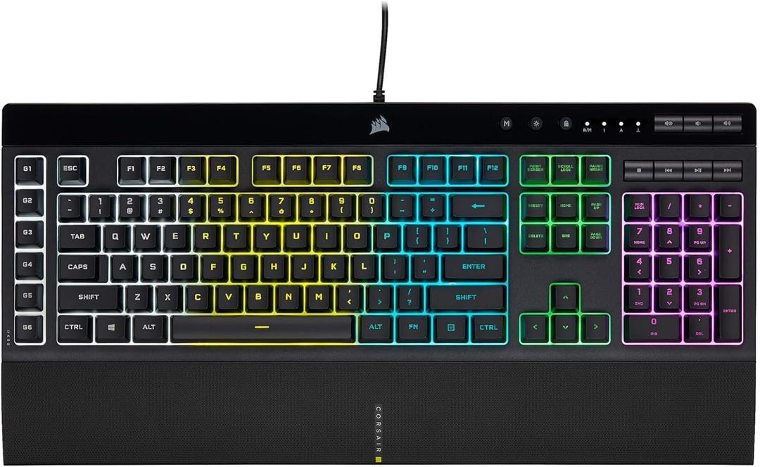Corsair K55 RGB PRO Membrane Wired Gaming Keyboard  IP42 Dust and Spill-Resistant  6 Macro Keys with Elgato Integration  iCUE Compatible  QWERTY NA  PC, Mac, Xbox  Black