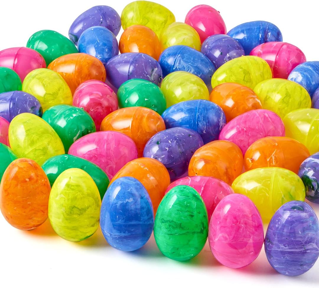 JOYIN 30 Pcs Plastic Iridescent Printed Bright Easter Eggs 3.15" Tall for Easter Hunt, Basket Stuffers Fillers, Classroom Prize Supplies, Filling Treats and Party Favor