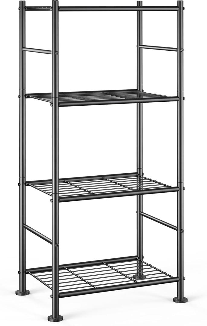 Sakugi Storage Shelves - 4 Tier Shelf Organizer, Sturdy Metal Garage Shelving with Adjustable Leveling Feet, Space-Saving Shelves Organizer for Pantry, Laundry, Kitchen (18" x 12" x 44", Black)