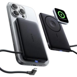 LISEN 0.5'' Ultra Slim MagSafe Power Bank for iPhone and Apple Watch,10000mAh MagSafe Battery Pack,Alloy Magnetic Portable Charger for iPhone 16 Pro Max Plus/15, Apple Watch S11 /S10 S9 SE, Black