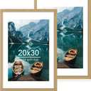 20x30 Frame Set of 2, Natural Oak Wood Style - Display 16x24 Picture with Mat or 20 x 30 Poster without Mat, Wall Mounting Horizontal and Vertical