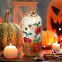 Halloween Cups 4 Pcs, 18 oz Skull Glass Cups with Lids and Straws Ghost Mug Glass Tumbler Mason Jar Iced Coffee Can, Spooky Gifts Boo Basket Stuffers Drinking Glasses Halloween Decorations