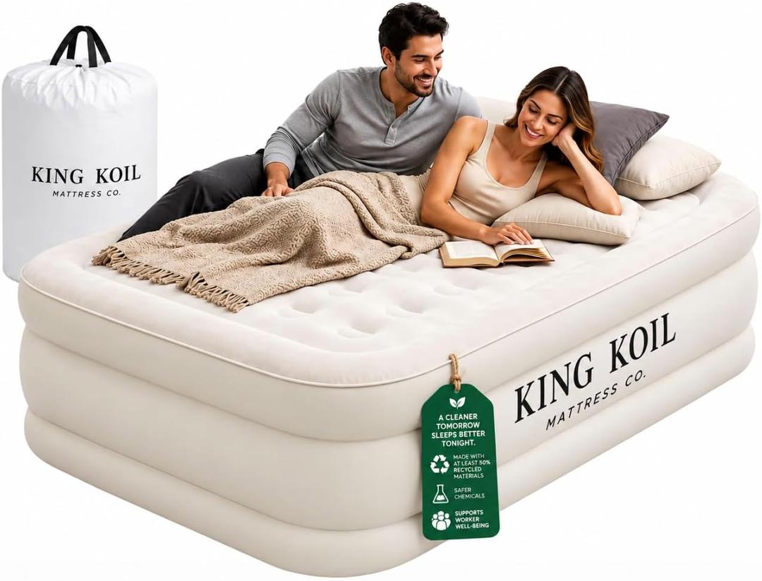 King Koil Air Mattress Twin with Built-in Pump, 20” Raised Airbed