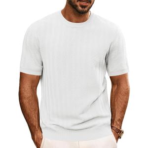 PJ PAUL JONES Men's T-Shirts Crewneck Short Sleeve Tee Textured Knit Pullover Tops White L
