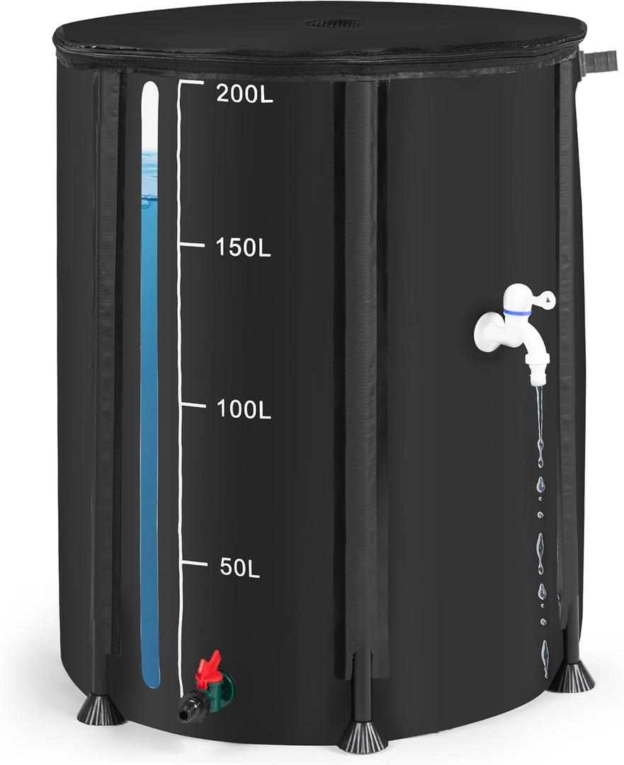 Collapsible Rain Barrel, Portable Rain Water Collection System Kit, 53 Gallon  Foldable Water Tank & Storage Reservoir with Spigot for Garden, Lawn, & Emergency Use