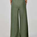 ANRABESS Women's Linen Pants Summer Casual Palazzo Beach Pant Drawstring High Waist Wide Leg Trousers Vacation Outfits, Small, Deep Green (Green)