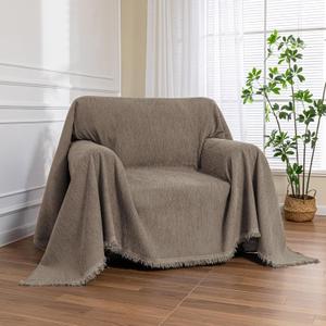 MEETSKY Small Couch Cover Oversized Armchair Sofa Cover Washable for Dogs Sofa Single Recliner, Chenille Sofa Throw Slipcover for Pets Sofa Cover Thick, 71" x 91", Sand