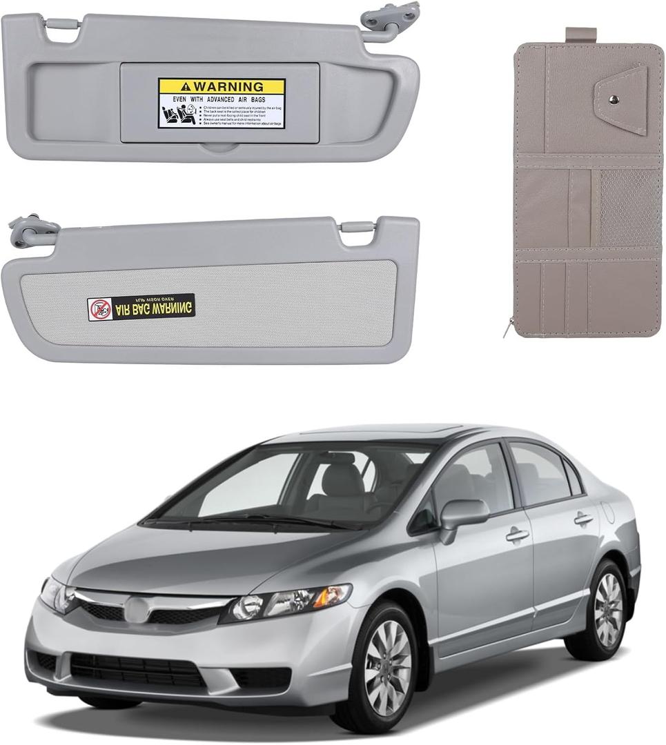 Right Side Sun Visor Fits for 2006-2011 Civic Light Gray with Storage Bag Fits 83280-SNA-A01ZA 83230-SNA-A01ZC