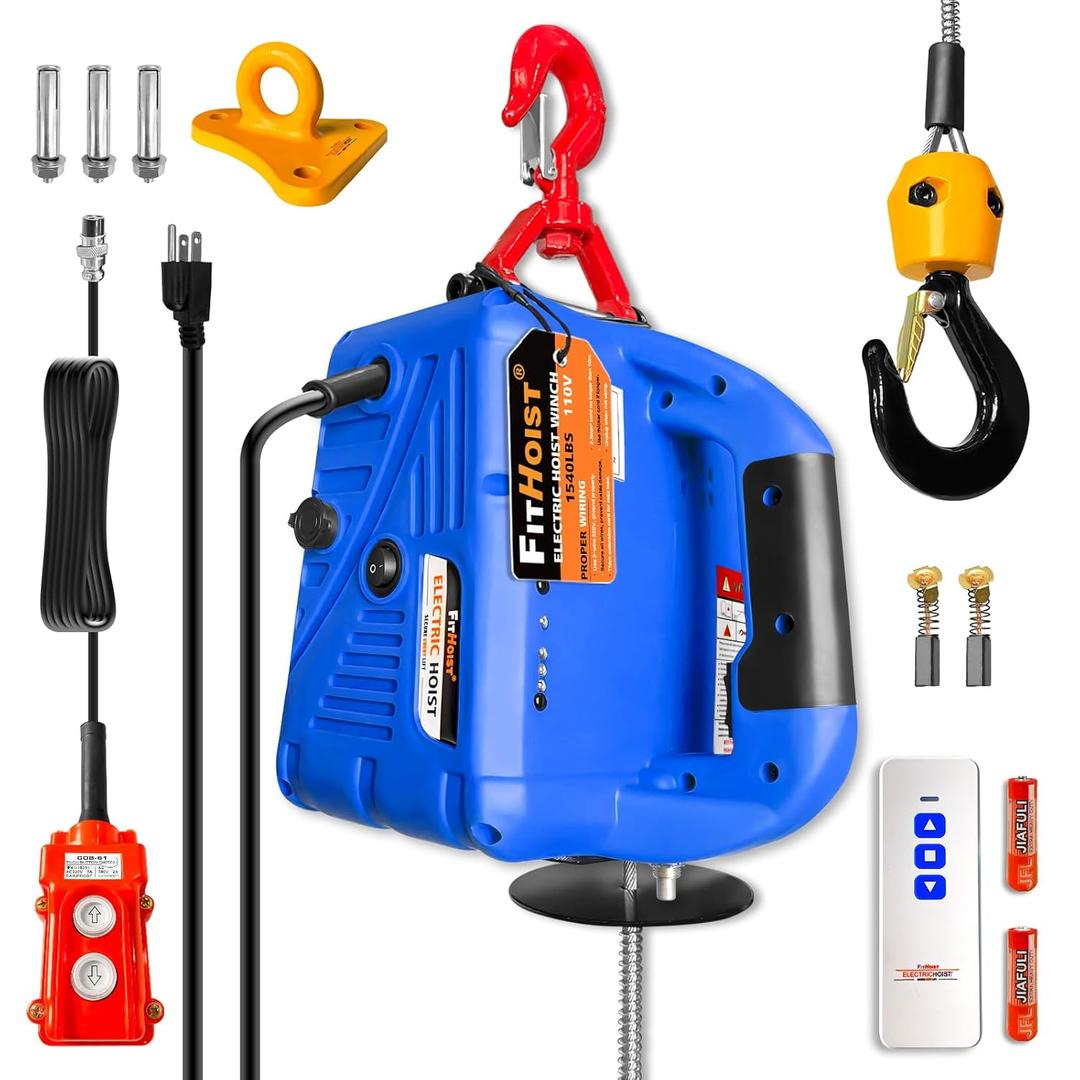 1540LBS Electric Hoist Winch 3-in-1 | 1500W Portable Manual, Wired & Wireless Remote Control | 25ft Vertical & Horizontal Lift | Overload Protection for Towing and Lifting (Blue)