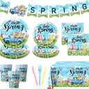 Hello Spring Birthday Party Decorations-Barnyard Party Decorations with Little Blue Truck Tablecloth,Gnome Paper Plates,Cups,Wildflower Napkins,and Banner,20 Guests Barn Cars Theme Kit Party Supplies