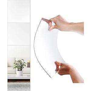 SLDIYWOW Shatterproof Full Body Wall Mirror Tiles, 4PCx12x12 Acrylic Tiles for Bedroom, Baby Kids Playroom, Over The Door Closet Mirror (Normal 12inch Mirror)