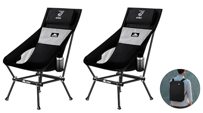 Camping Chair, Compact Backpacking Chair, Portable Folding Chair, Beach Chair with Side Pocket and Designed Headrest/Mat,Mesh Back, Lightweight Hiking Chair 164ZZ-SJB （Dark 2 Pack）