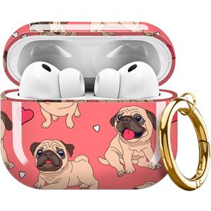 Compatible with AirPods Pro 3 Case 2025 for Women Girls  Cute Shockproof Protective Cover with Gold Round Buckle, Anti-Drop Soft Case for AirPod Pro 3rd Gen (Animated Pug Dog Red Heart)