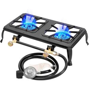 Vivicreate Cast Iron Propane Gas Stove Double Burner Heavy Duty Portable Removable Outdoor Cooker 200LB Support High Heat for Camping BBQ Fogon de Gas Estufa de Gas Portatil Parrillas de Gas