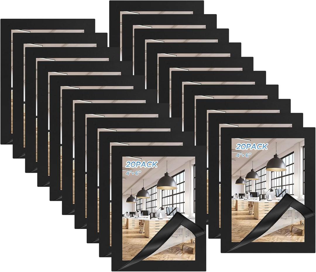 20 Pack Magnetic Sign Holder 4 x 6 inches, A6 Self-Adhesive Magnetic Picture Frame, Adhesive Frames for Wall Window Sign Holder, Display Frame for Home Office