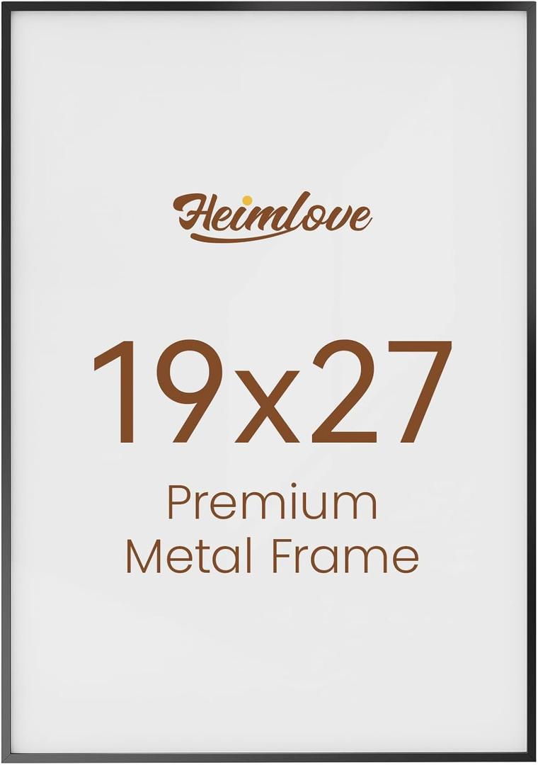 19x27 Metal Picture Frame,Black Aluminum Wall Gallery Poster Puzzles Artwork frames-Real Tempered Glass,Mounting Horizontally or Vertically Decor for Wall-1Pack