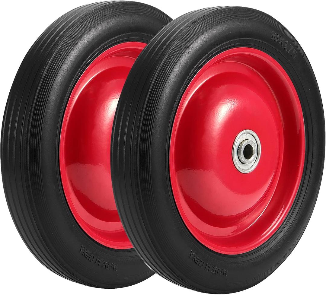 PINGEUI 2 PCS 10 Inches Semi-Pneumatic Rubber Tire, Flat Free Solid Rubber Tires, Garden Cart Replacement Wheels, 1/2-Inch Axle Hole, 265 lbs Max Load-Bearing Capacity