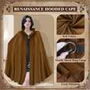 HyperFun Renaissance Hooded Cape Medieval Cloak with Leather Bracers Accessories for Wizard Witch Halloween Men Women (Brown)