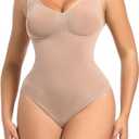 Atbuty Full Body Shapewear Scoop Neck Thong Shapewear Bodysuit Shape wear Tummy Control (Small, Ochre)