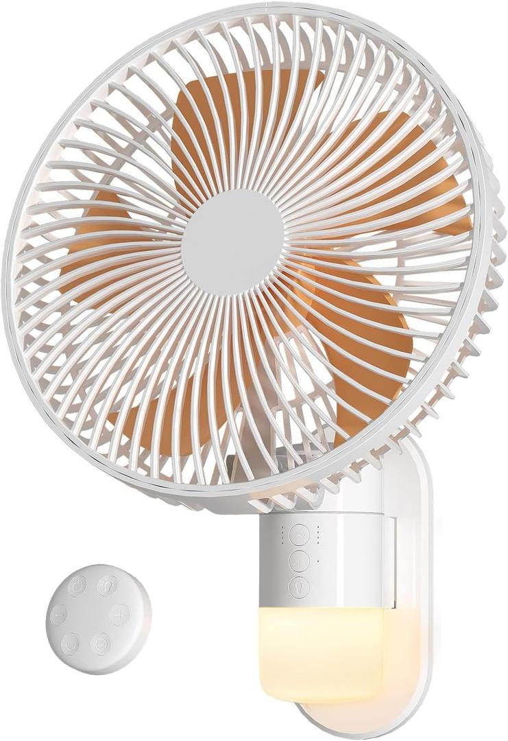 10 Wall Mount Fan with Light & Remote Control for Small Spaces, RV Fan with 30dB Quiet, 20ft Powerful Airflow , Timer,90 Auto Oscillating,4 Speeds,180 Adjustable Tilt for RV/Bedroom/Bathroom/Office