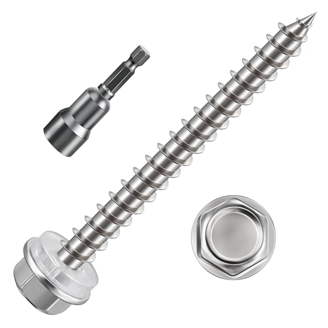 WenSilon (130Pcs)#10x1-1/2 Self-Tapping Screws for Wood 410 Stainless Steel Hexagon Head Quick Tapping