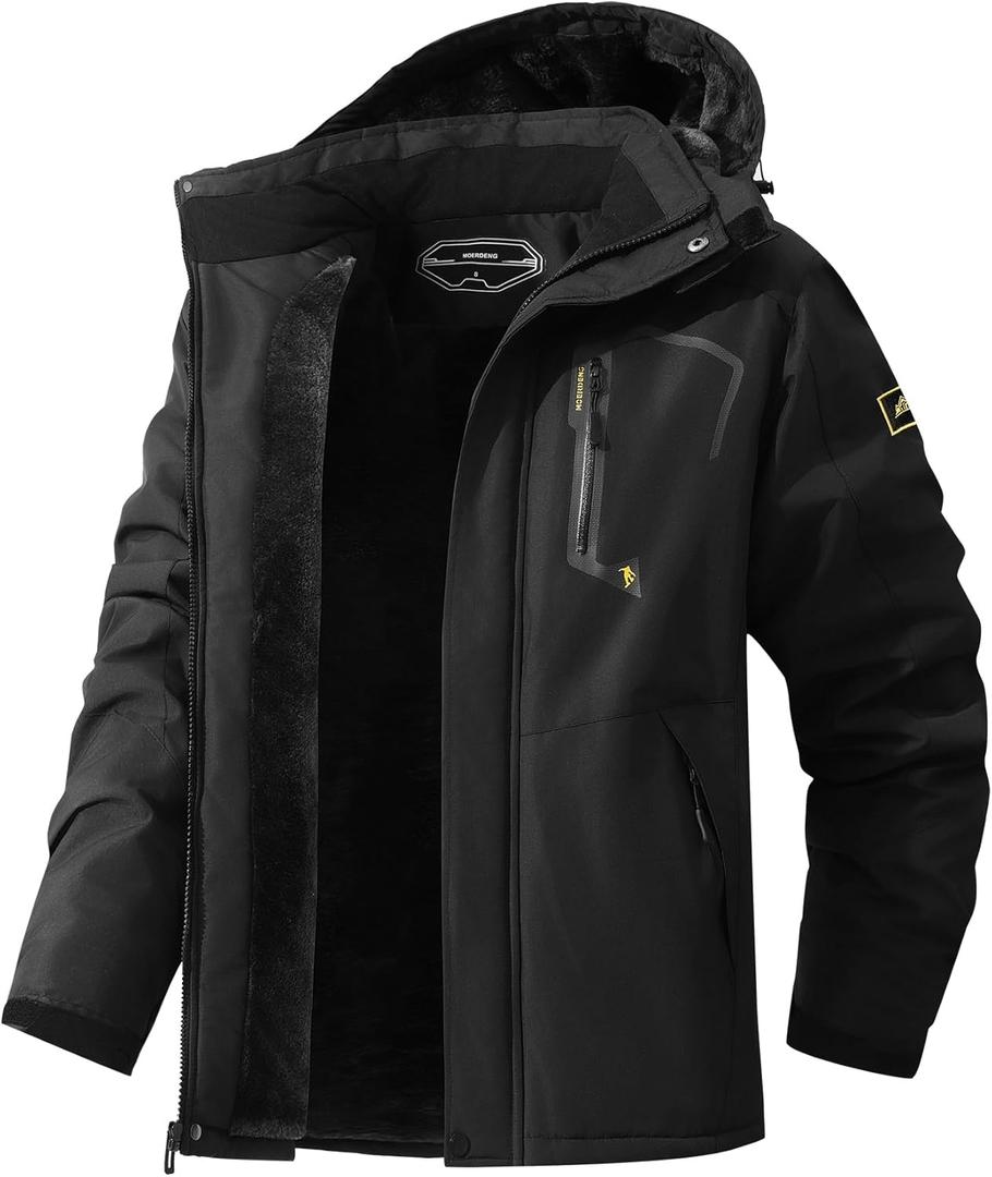 Men's Ski Jacket Warm Winter Snow Coat Waterproof Mountain Windbreaker Snowboarding Jacket Hooded for Hiking Travel (Black, S)