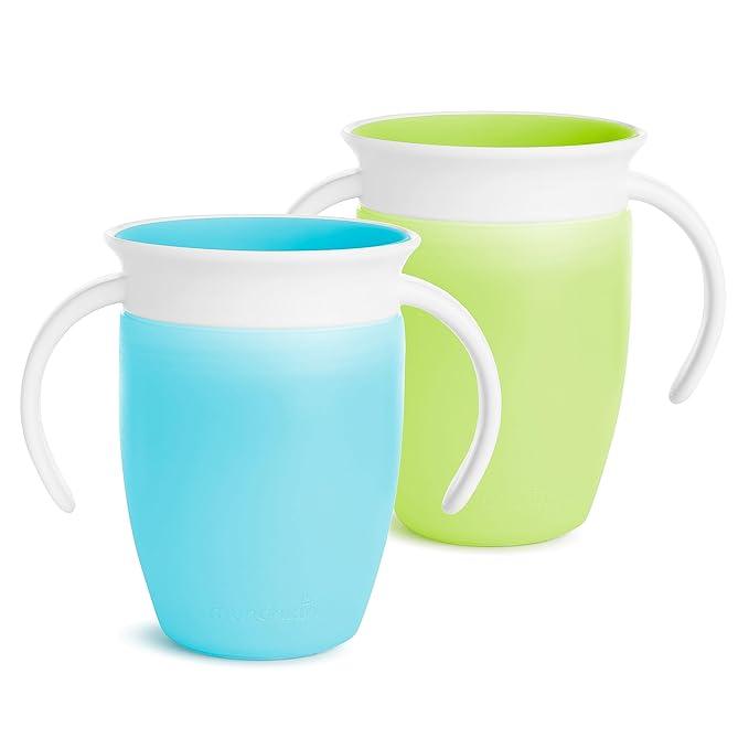 Munchkin Miracle 360 Toddler Sippy Cups, 6 Months and 1 Year Old, Spill Proof, 7 and 10 Ounce, 4 Pack, Blue/Green
