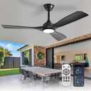 Depuley 52-Inch Ceiling Fan with Light: Black 3 Blade Outdoor Fans for Patios - Dimmable Indoor Fan with Remote APP Control Ultra Quiet DC Motor Reversible 6 Speed Timer (52 Inch-with Remote+APP)