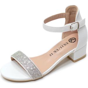 Vonair Girls Sandals Low Heels Ankle Strap Open Toe Dress Shoes Flower Girl Party Wedding Shoes For Girls (13 Little Kid, White)