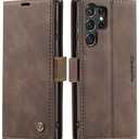 SINIANL for Samsung Galaxy S24 Ultra Case Wallet, Leather Book Folding Flip Cover with Kickstand Card Holders Slots Leather Case for Galaxy S24 Ultra Coffee