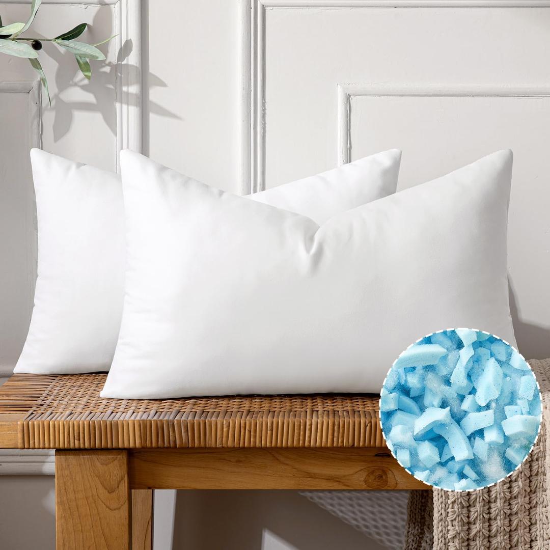 MIULEE Shredded Memory Foam Pillow Inserts, Set of 2 20x30 Premium Filling Decorative Throw Pillows, Soft Support Stuffer for Sofa Bed Living Room